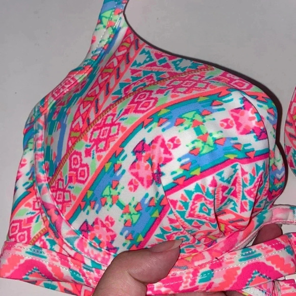 NWT Coco Rave 36B/C halter push-up bikini top bright ruched hot pink orange - Picture 2 of 10